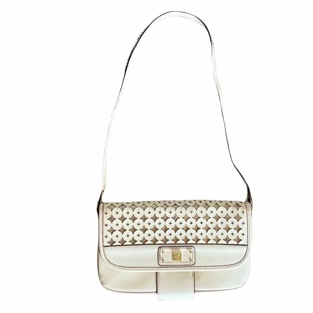Anne Klein White Textured Leather Crossbody Bag
